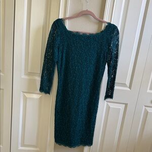 Diane Von Furstenberg Teal Long Sleeve Lace Dress